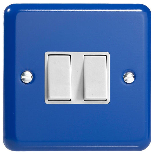 Varilight Lily 2 Gang 1 or 2 Way Decorative Rocker Light Switch Reflex Royal Blue with white insert XY2W.RB