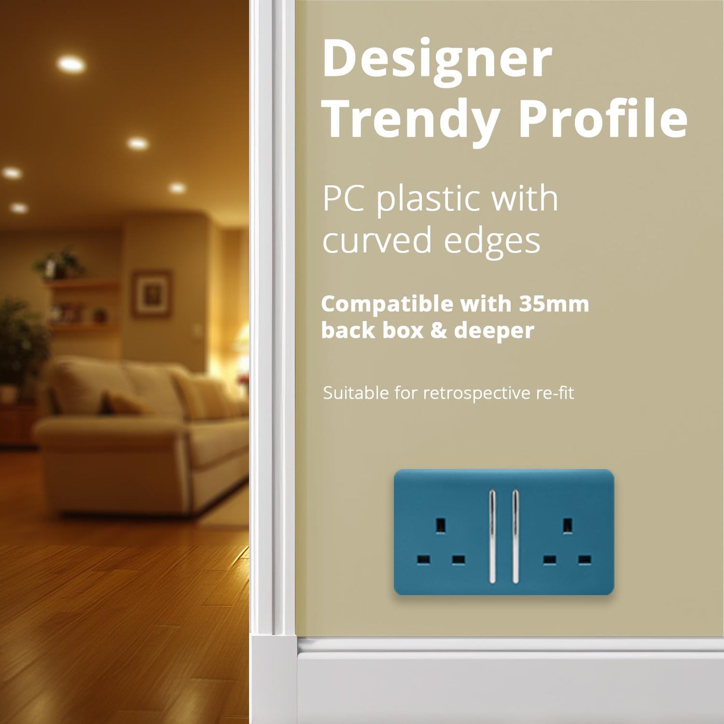 Trendi 2 Gang Artistic Modern Glossy 13 Amp Switched Tactile Plug Socket Ocean Blue