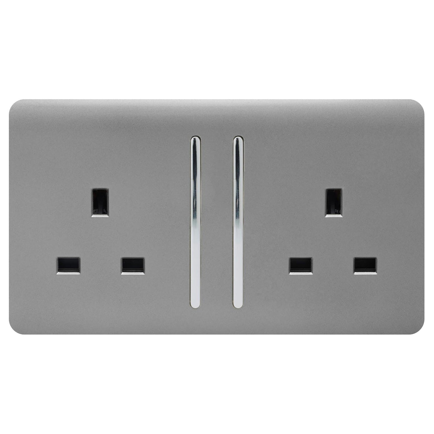 Trendi 2 Gang Artistic Modern Glossy 13 Amp Switched Tactile Plug Socket Light Grey