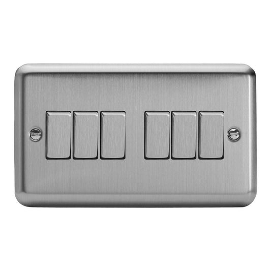 Varilight 6 Gang 1 or 2 Way 10A Rocker Light Switch Brushed Matt Chrome Dec Switch XS96D