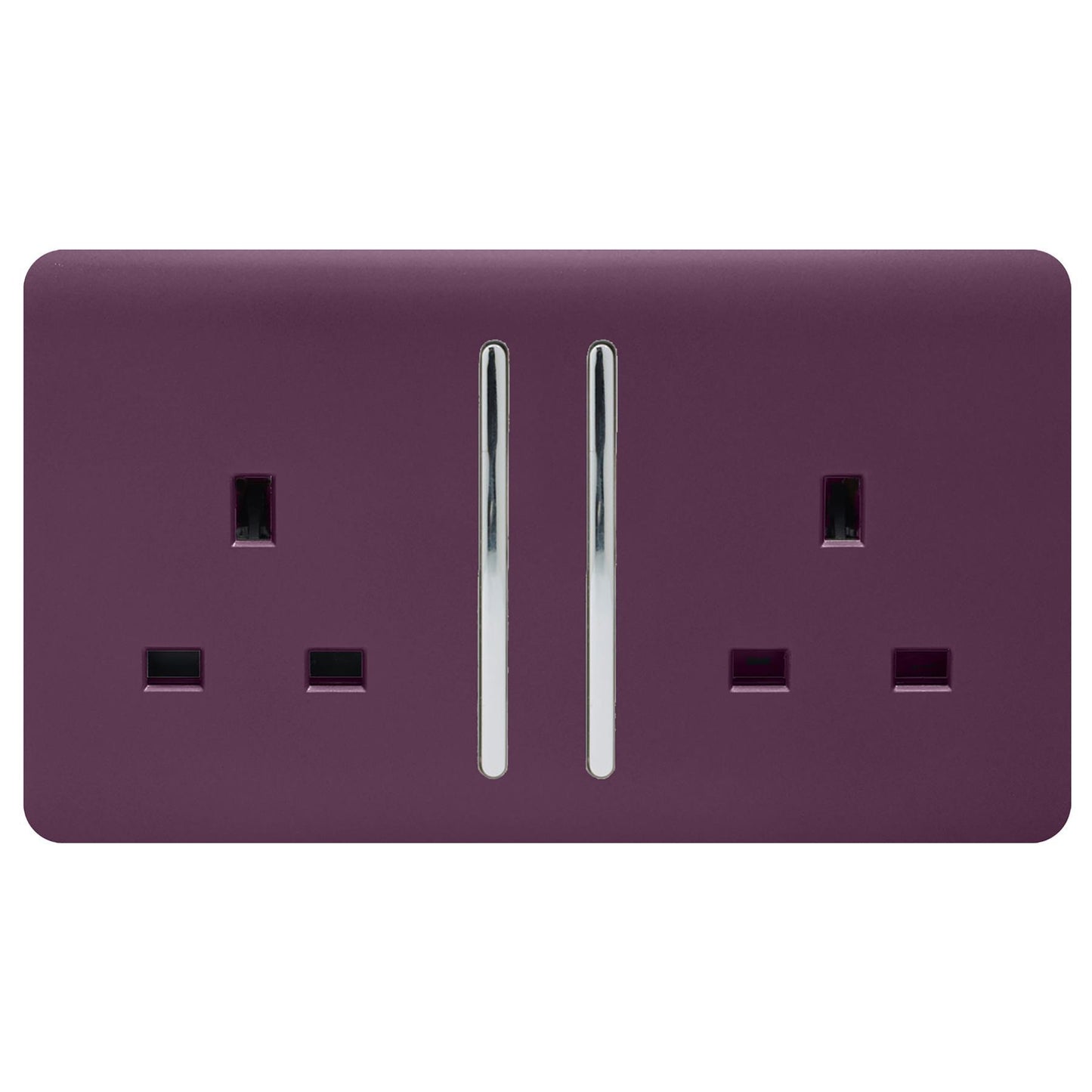 Trendi 2 Gang Artistic Modern Glossy 13 Amp Switched Tactile Plug Socket Plum