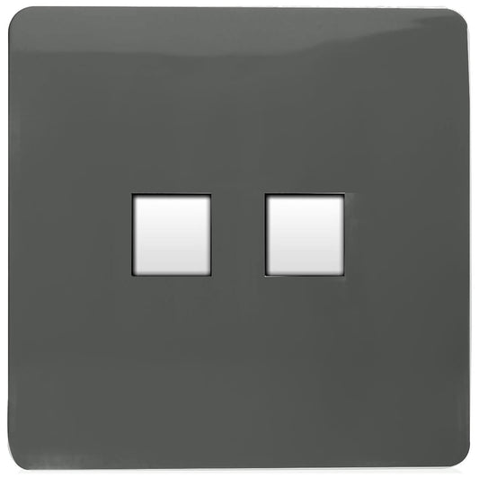Trendi Artistic Modern Glossy 2 Gang Tactile RJ45 Cat 5e&Cat 6 PC Ethernet Socket Charcoal