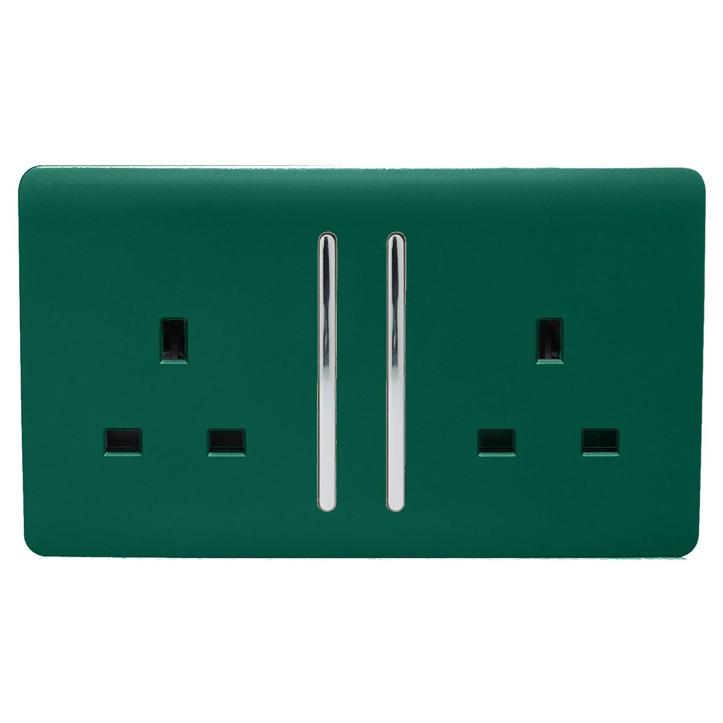 Trendi 2 Gang Artistic Modern Glossy 13 Amp Switched Tactile Plug Socket Dark Green