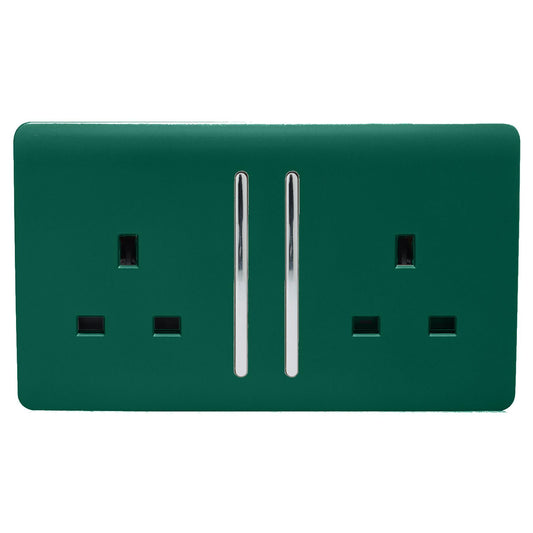 Trendi 2 Gang Artistic Modern Glossy 13 Amp Switched Tactile Plug Socket Dark Green