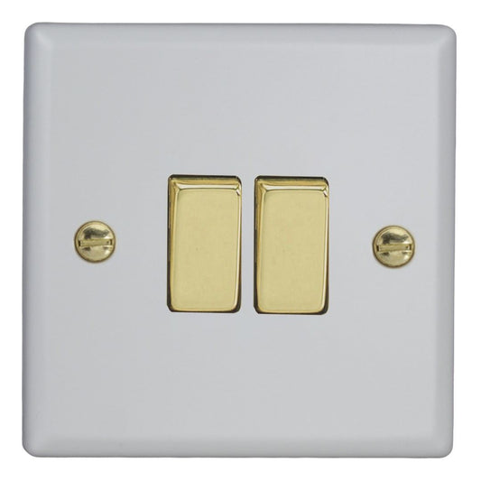 Varilight 2-Gang 10A 1- or 2-Way Rocker Switch in Vogue Matt White w/ Polished Brass