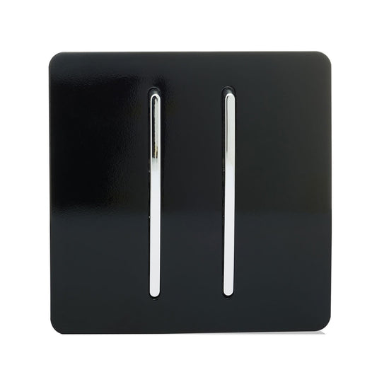 Trendi 2 Gang 2 Way 240V Screwless Raised Front Plate Plastic Artistic Modern Glossy 10 Amp Chrome Rocker Single Electrical Wall Light Switch Piano Black - ART-SS4BK