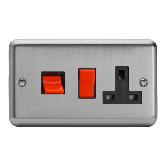 Varilight 45A Cooker Panel + 13A Switched Socket Matt Chrome with Black Insert XS45PB