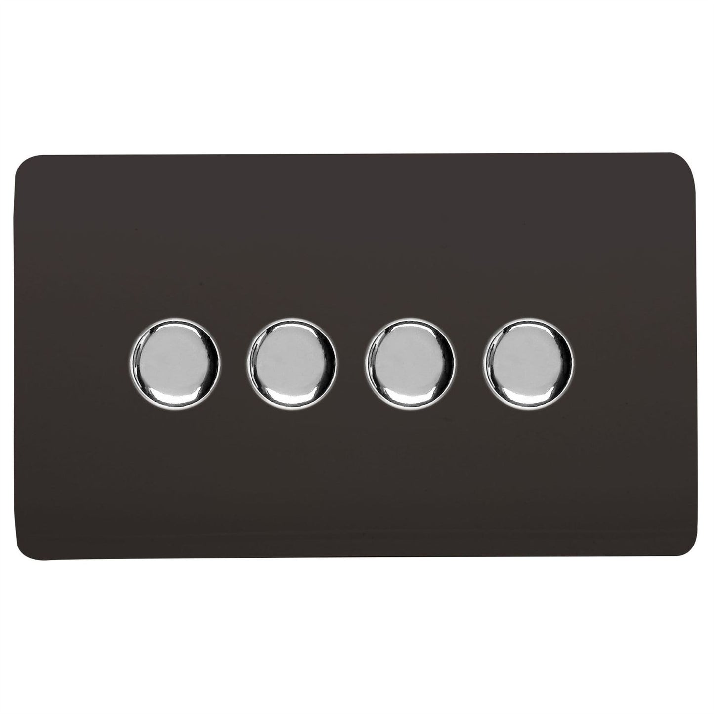 Trendi 4 Gang 2 Way 240V 100w LED Dimmer Screwless Raised Front Plate Plastic Artistic Modern Glossy 10 Amp Chrome Single Electrical Wall Light Switch in Dark Mocha Brown - ART-4LDMDB