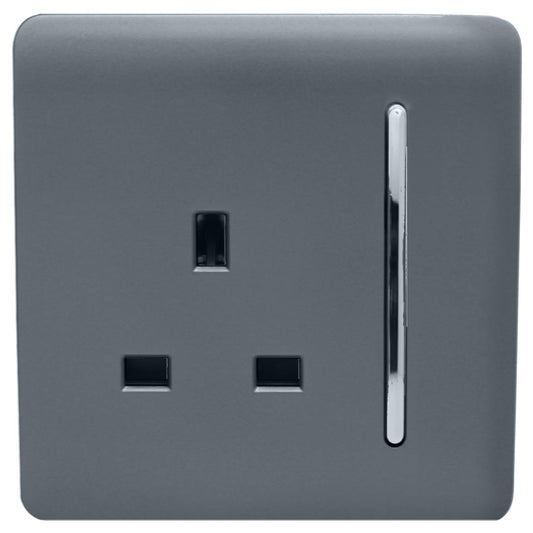 Trendi 1 Gang Artistic Modern Glossy 13 Amp Switched Tactile Plug Socket Warm Grey