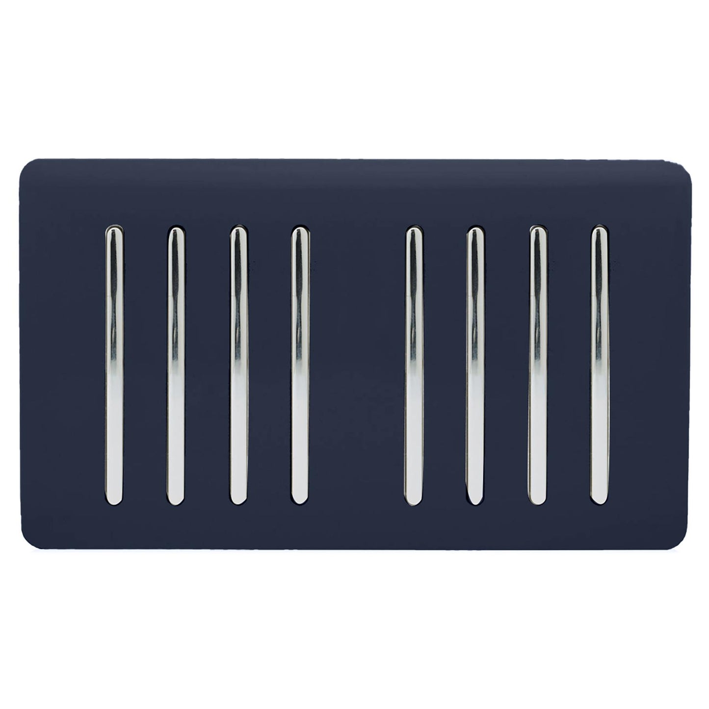 Trendi 8 Gang 2 way 240V Screwless Raised Front Twin Plate Plastic Artistic Modern Glossy 10 Amp Chrome Rocker Quad Electrical Wall Light Switch in Navy Blue - ART-SS88NV