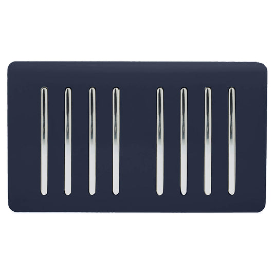 Trendi 8 Gang 2 way 240V Screwless Raised Front Twin Plate Plastic Artistic Modern Glossy 10 Amp Chrome Rocker Quad Electrical Wall Light Switch in Navy Blue - ART-SS88NV