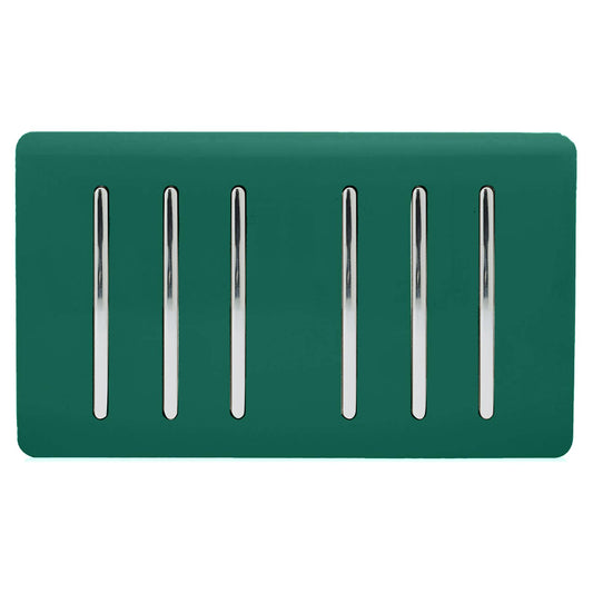 Trendi 6 Gang 2 way 240V Screwless Raised Front Twin Plate Plastic Artistic Modern Glossy 10 Amp Chrome Rocker Quad Electrical Wall Light Switch in Dark Green - ART-SS66DG