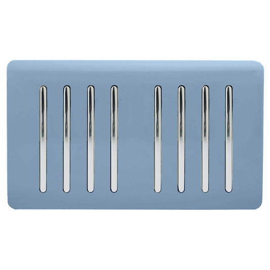 Trendi 8 Gang 2 way 240V Screwless Raised Front Twin Plate Plastic Artistic Modern Glossy 10 Amp Chrome Rocker Quad Electrical Wall Light Switch in Sky Blue- ART-SS88SK