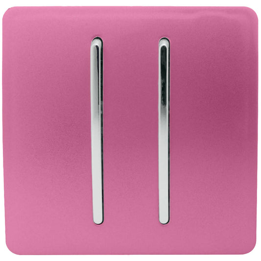 Trendi 2 Gang (2 Way & 3 way Intermediate) 240V Screwless Raised Front Plate Plastic Artistic Modern Glossy 10 Amp Chrome Rocker Double Electrical Wall Light Switch Candy Pink- ART-SS29PK