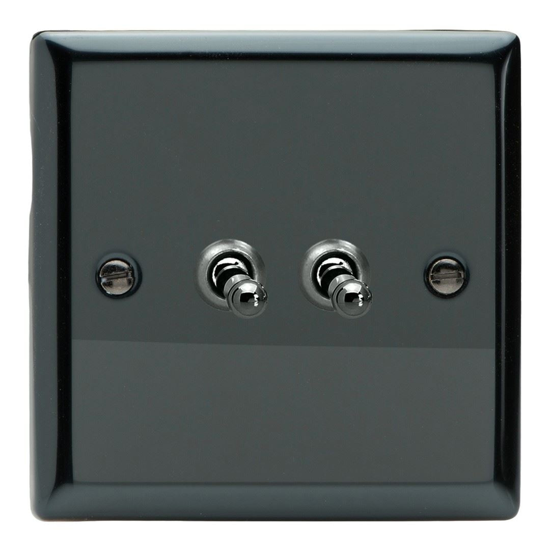 Varilight 2 Gang 10A 1 or 2 Way Dolly Toggle Light Switch Iridium Black XIT2