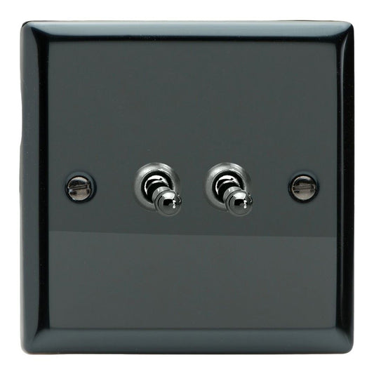 Varilight 2 Gang 10A 1 or 2 Way Dolly Toggle Light Switch Iridium Black XIT2