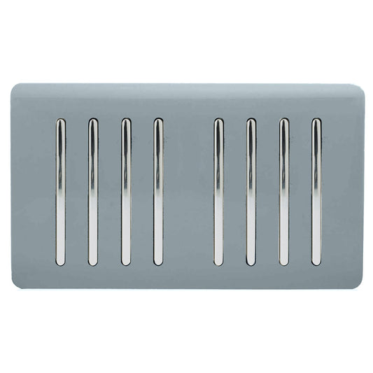 Trendi 8 Gang 2 way 240V Screwless Raised Front Twin Plate Plastic Artistic Modern Glossy 10 Amp Chrome Rocker Quad Electrical Wall Light Switch in Cool Grey - ART-SS88CG