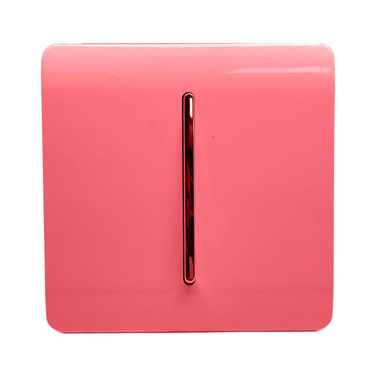 Trendi 1 Gang 3 Way Intermediate 240V Screwless Raised Front Plate Plastic Artistic Modern Glossy 10 Amp Chrome Rocker Single Electrical Wall Light Switch in Strawberry Red - ART-SS9SB