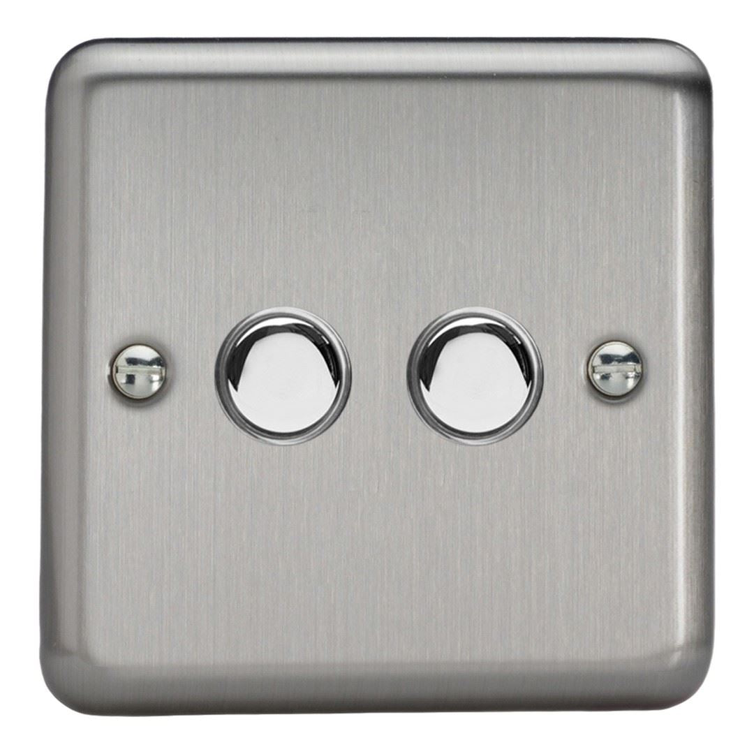 Varilight 2-Gang 6A 1-Way Push-to-Make Momentary Switch in Standard plate Matt Chrome - XSM2