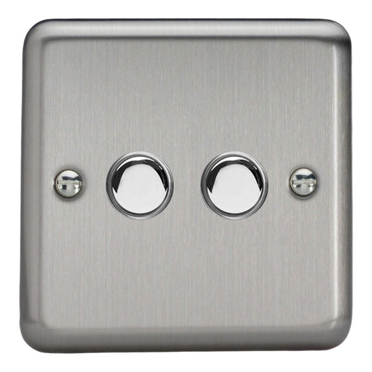 Varilight 2-Gang 6A 1-Way Push-to-Make Momentary Switch in Standard plate Matt Chrome - XSM2