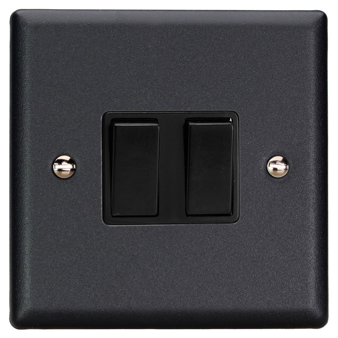 Varilight 2-Gang 10A 1- or 2-Way Rocker Switch in Urban Matt Black w/ Black Rockers