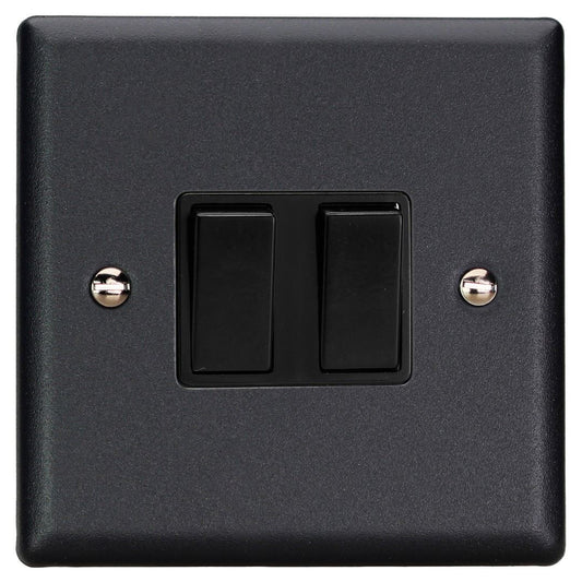 Varilight 2-Gang 10A 1- or 2-Way Rocker Switch in Urban Matt Black w/ Black Rockers