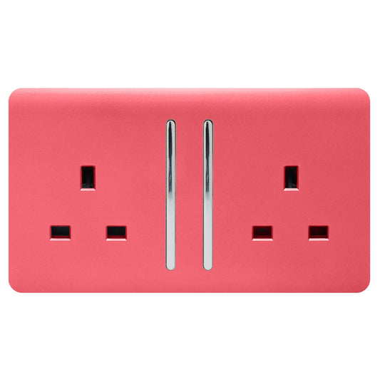 Trendi 2 Gang Artistic Modern Glossy 13 Amp Switched Tactile Plug Socket Strawberry