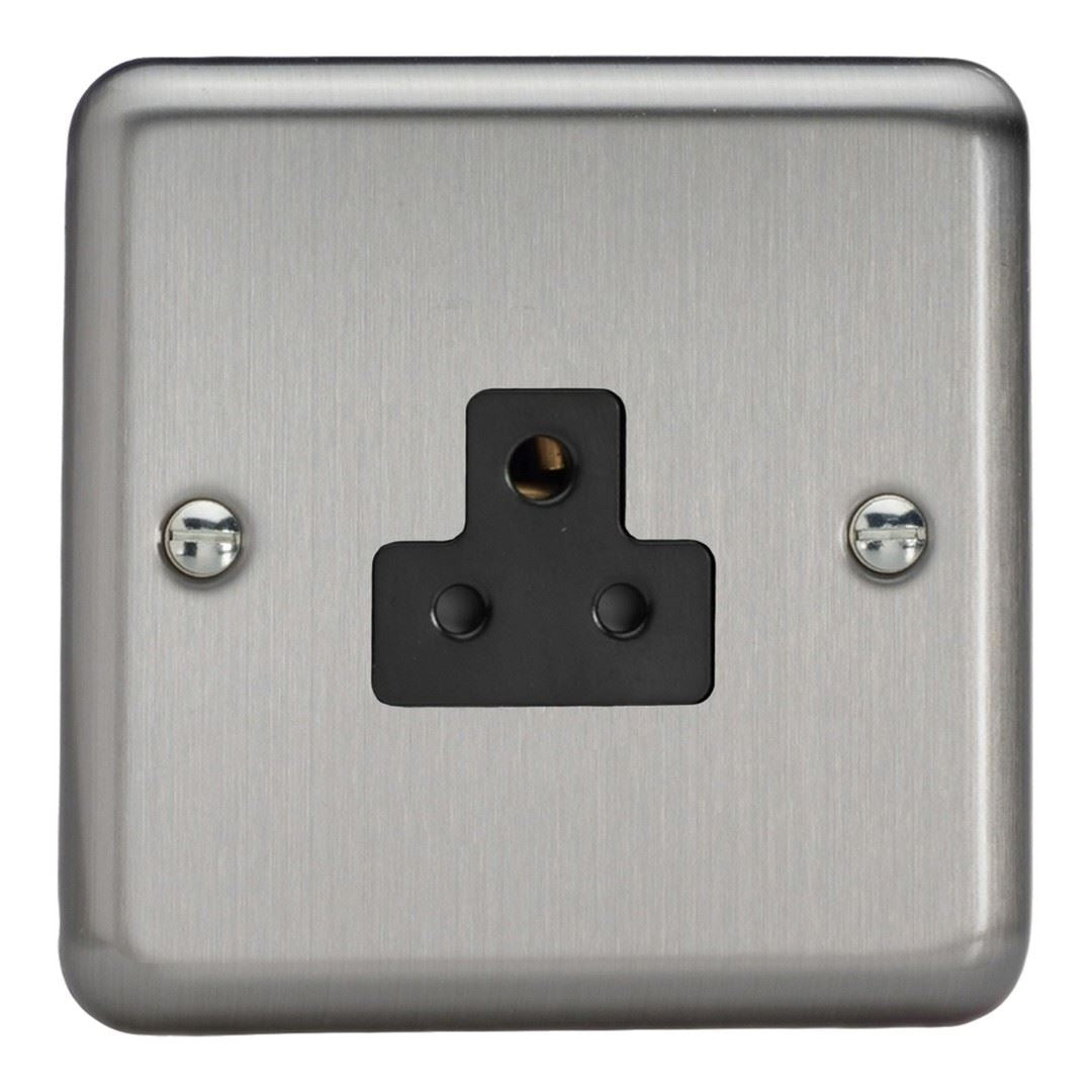 Varilight 1 Gang 2 Amp Round Pin Socket Matt Chrome Finish Black Insert XSRP2AB