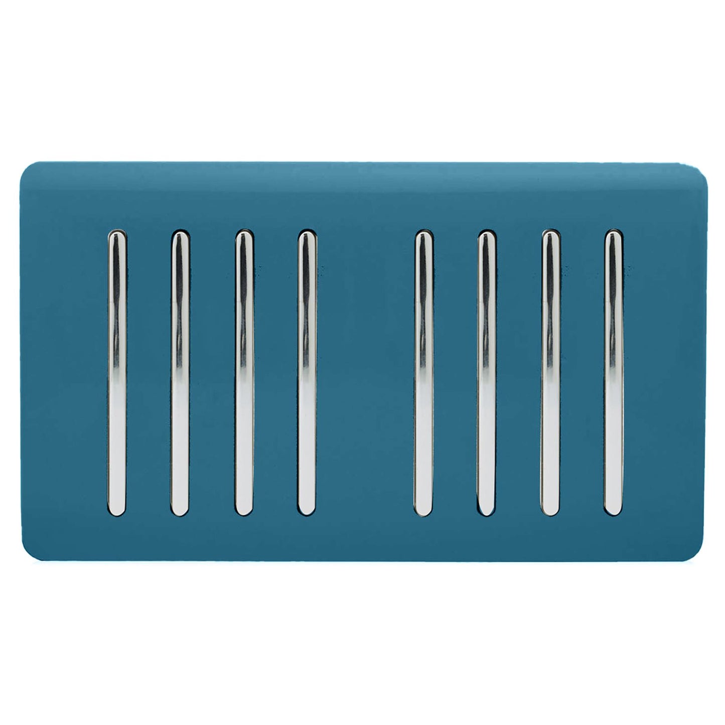 Trendi 8 Gang 2 way 240V Screwless Raised Front Twin Plate Plastic Artistic Modern Glossy 10 Amp Chrome Rocker Quad Electrical Wall Light Switch in Ocean Blue - ART-SS88OB