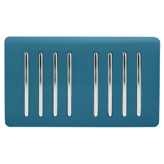 Trendi 8 Gang 2 way 240V Screwless Raised Front Twin Plate Plastic Artistic Modern Glossy 10 Amp Chrome Rocker Quad Electrical Wall Light Switch in Ocean Blue - ART-SS88OB