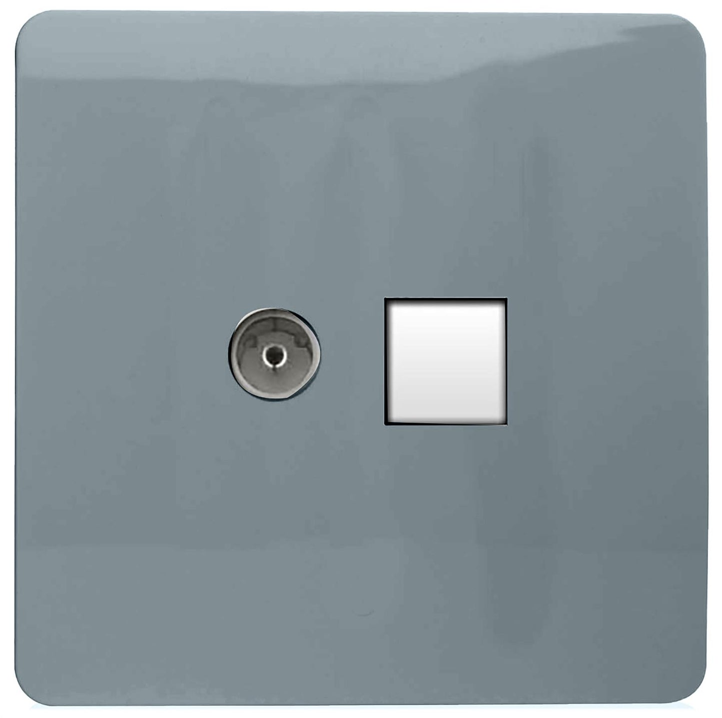 Trendi Modern Glossy Tactile TV Co-axial Socket+RJ45 Cat 5e&Cat 6 PC Ethernet Socket Cool Grey
