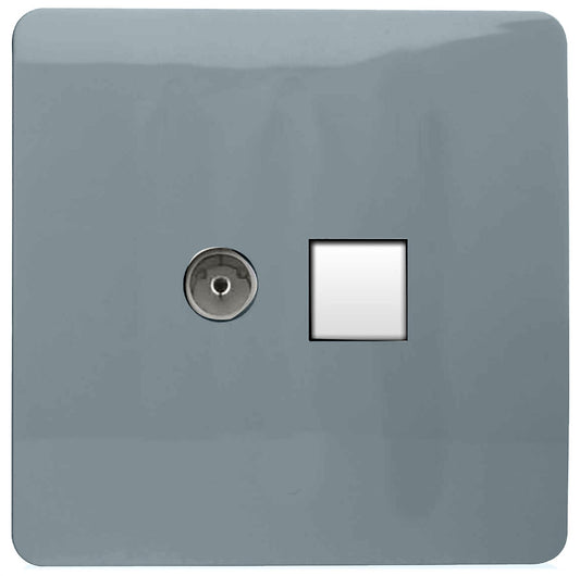Trendi Modern Glossy Tactile TV Co-axial Socket+RJ45 Cat 5e&Cat 6 PC Ethernet Socket Cool Grey