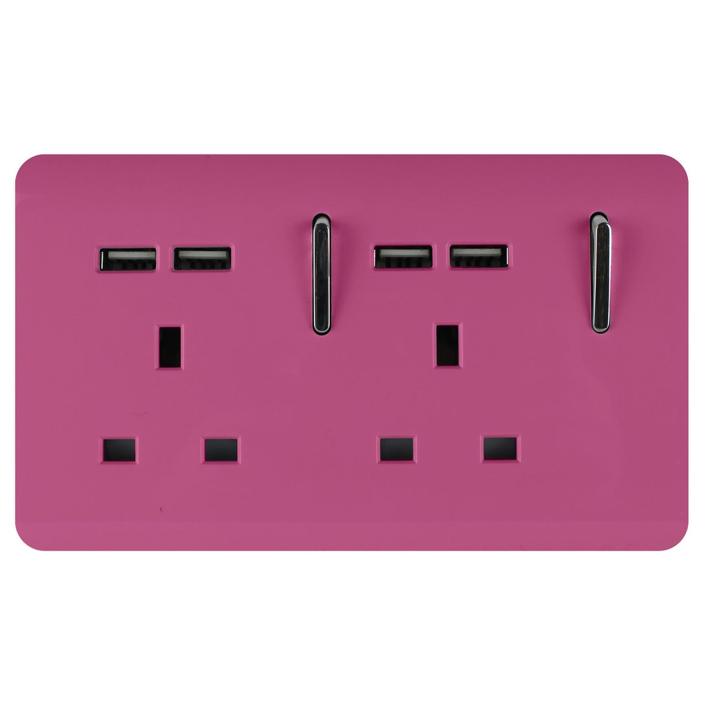 Trendi 2 Gang Artistic Modern Glossy 13 Amp 4x2.1mA USB Switched Tactile Plug Socket Pink