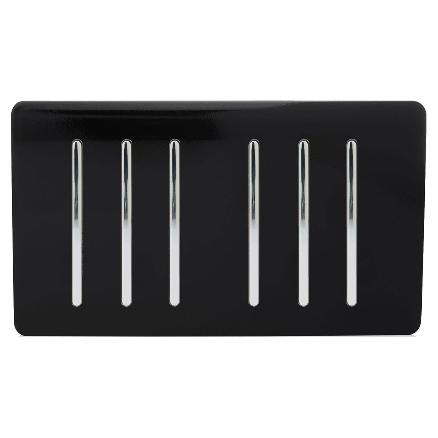 Trendi 6 Gang 2 way 240V Screwless Raised Front Twin Plate Plastic Artistic Modern Glossy 10 Amp Chrome Rocker Quad Electrical Wall Light Switch in Piano Black - ART-SS66BK