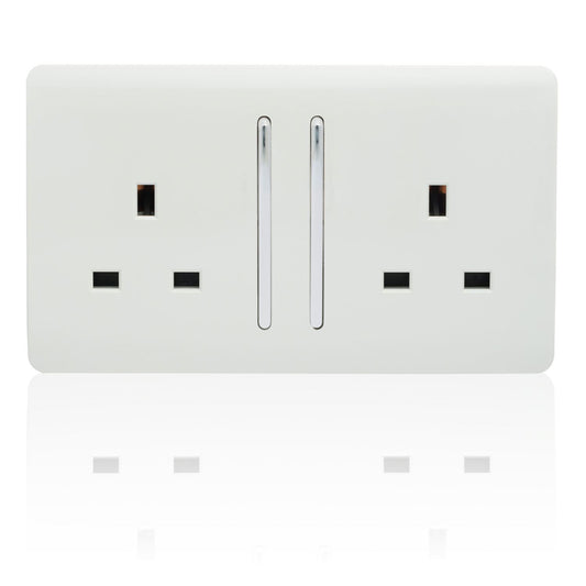 Trendi 2 Gang Artistic Modern 13 Amp Switched Plug Socket White ART-SKT213LWH