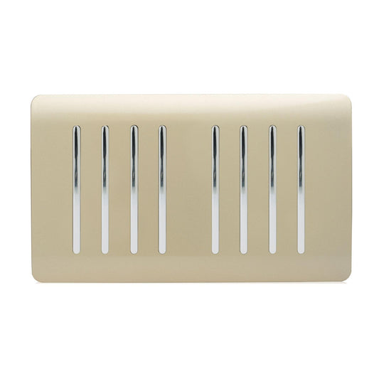 Trendi 8 Gang 2 way 240V Screwless Raised Front Twin Plate Plastic Artistic Modern Glossy 10 Amp Chrome Rocker Quad Electrical Wall Light Switch in Champagne Gold - ART-SS88GO