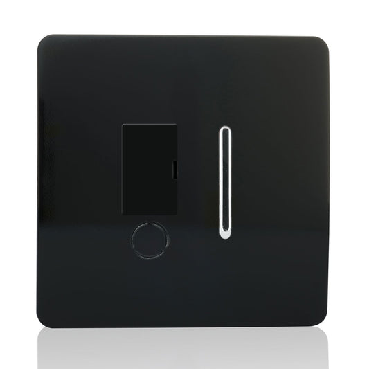 Trendi Switch Screwless Artistic Modern Glossy Tactile 230V Switched 13 A Single Fused Spur Connection Unit with Flex Outlet Chrome Rocker in Piano Black