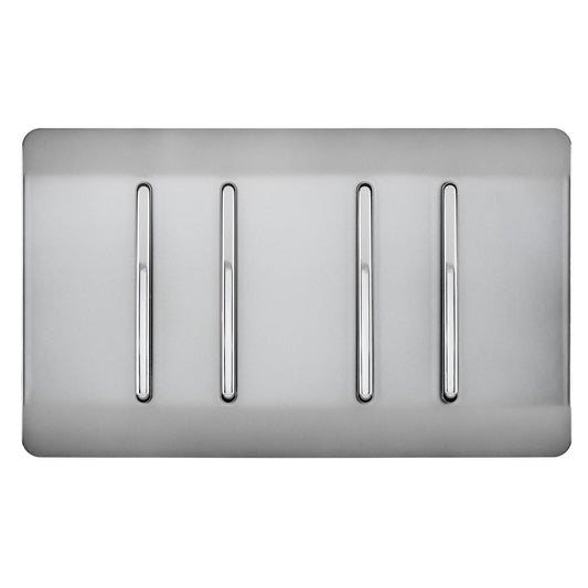 Trendi 4 Gang (2 Way & 1x Intermediate) Glossy 10 Amp Rocker Light Switch  Stainless Steel