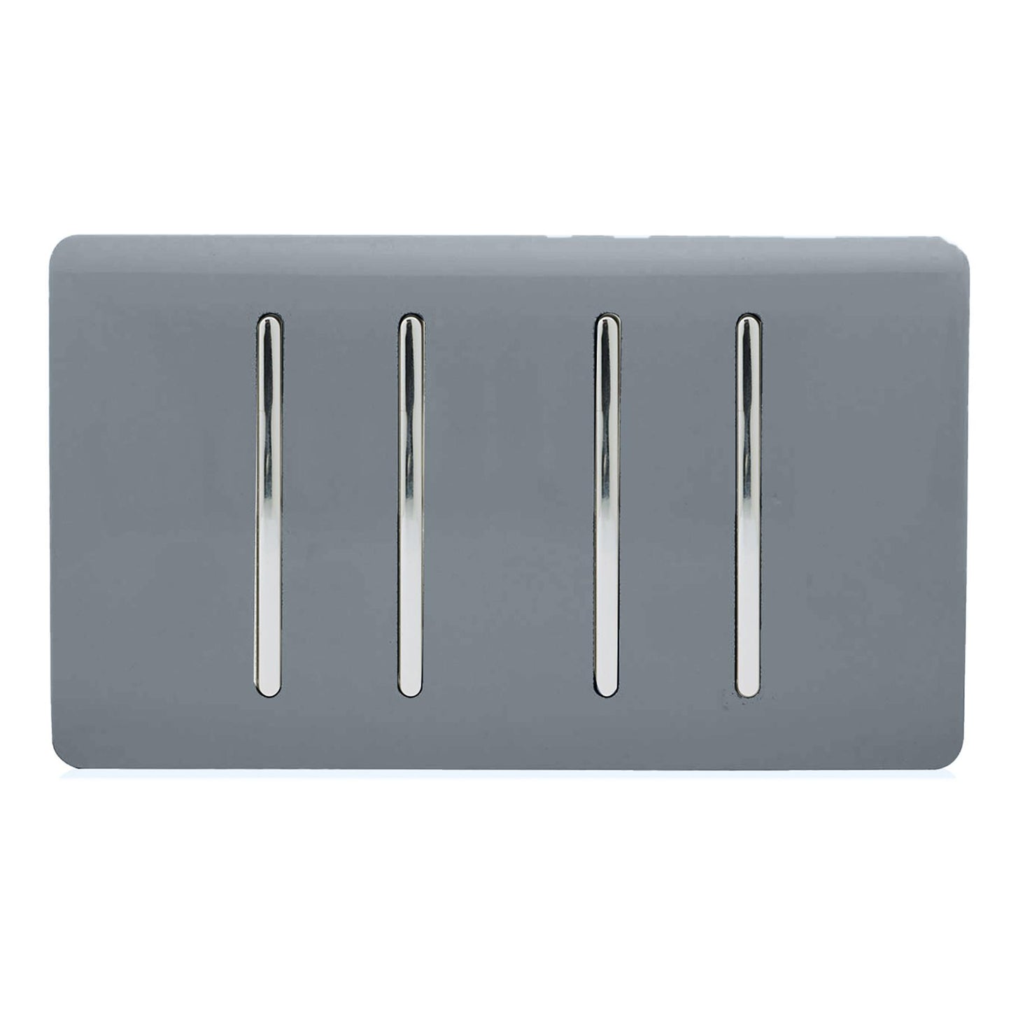 Trendi 4 Gang 2 way 240V Screwless Raised Front Twin Plate Plastic Artistic Modern Glossy 10 Amp Chrome Rocker Quad Electrical Wall Light Switch in Warm Grey - ART-SS44WG