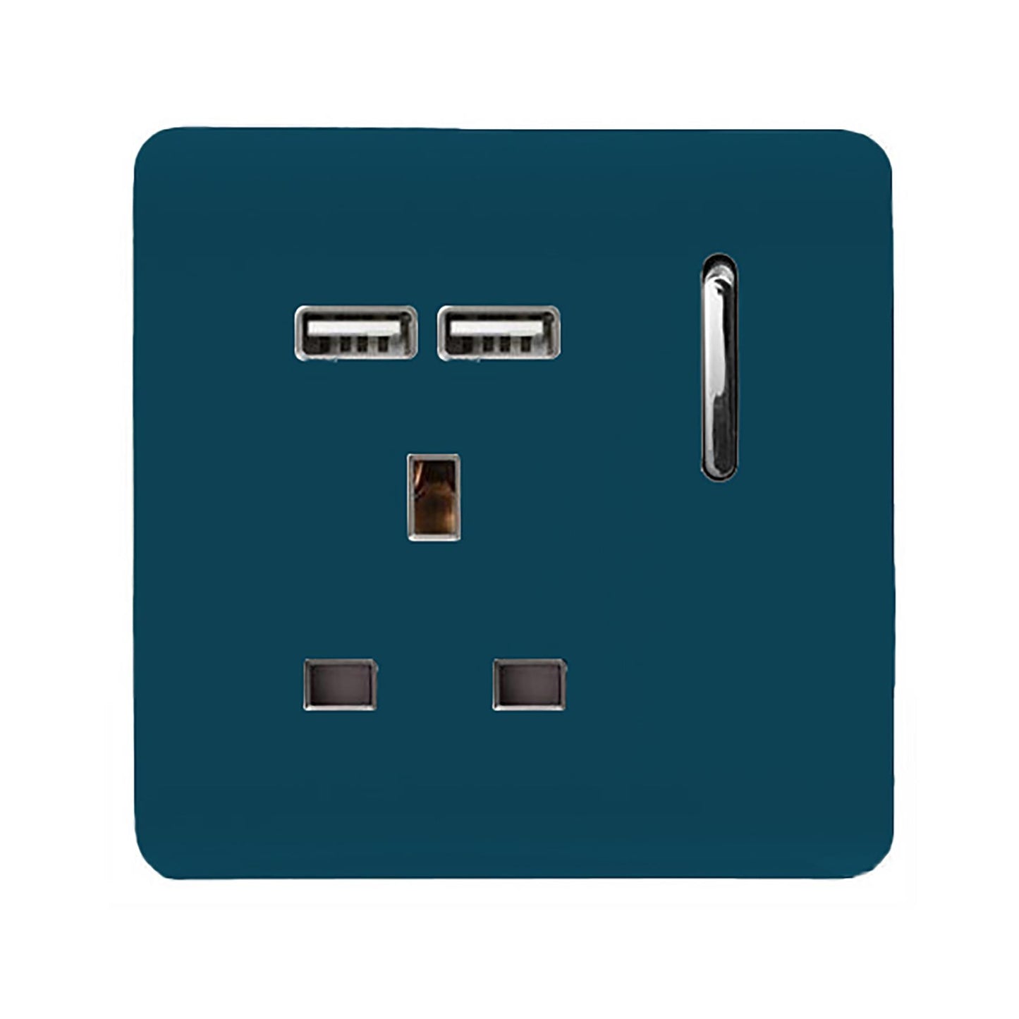Trendi 1 Gang Single Switched Screwless Artistic Modern Glossy 13 Amp 2x Type A 2.1A USB Charging Port 13A Wall Outlet Plug Socket in Midnight Blue - ART-SKT13USBMD