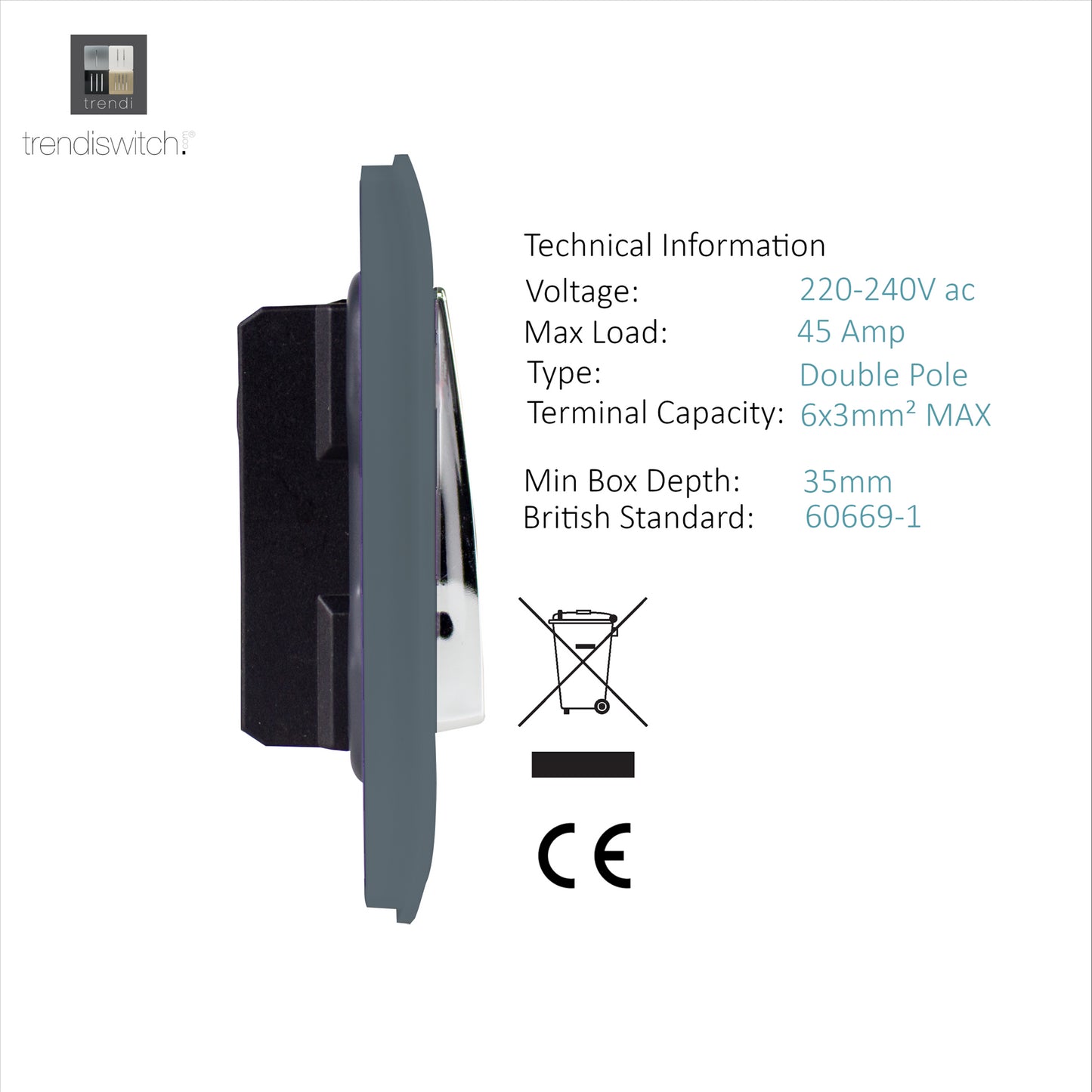 Trendi Artistic Modern Glossy 45 A Tactile Light Switch & Neon Insert Warm Grey