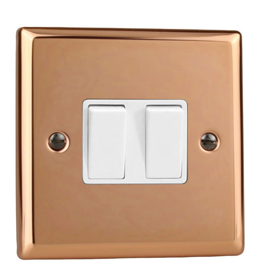 Varilight 2-Gang 10A 1- or 2-Way Rocker Switch in Urban Polished Copper w/ White Rockers