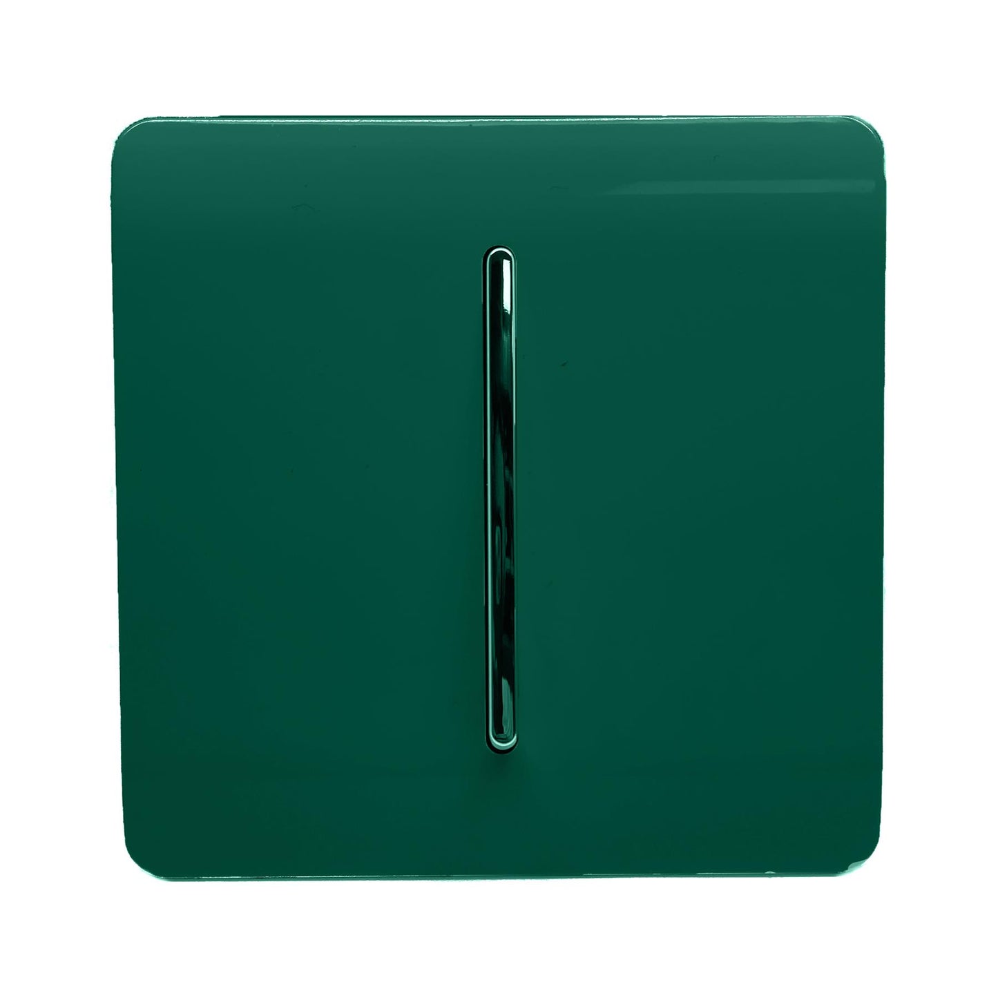Trendi 1 Gang 3 Way Intermediate 240V Screwless Raised Front Plate Plastic Artistic Modern Glossy 10 Amp Chrome Rocker Single Electrical Wall Light Switch in Dark Green - ART-SS9DG