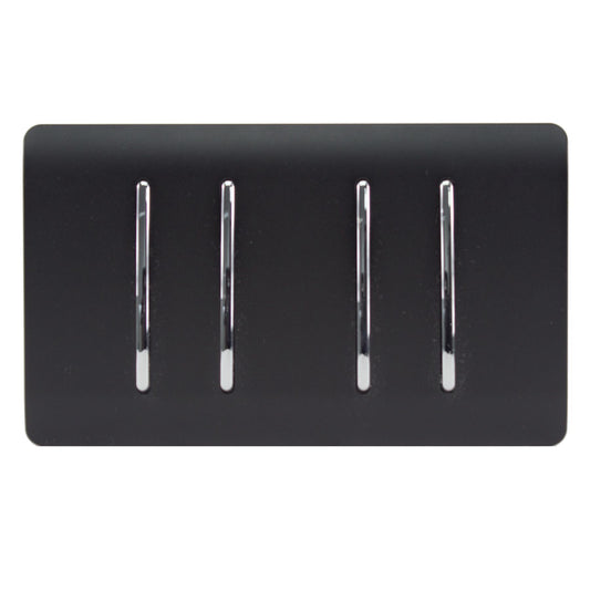 Trendi 4 Gang (2 Way & 1x Intermediate) Glossy 10 Amp Rocker Light Switch Matt Black