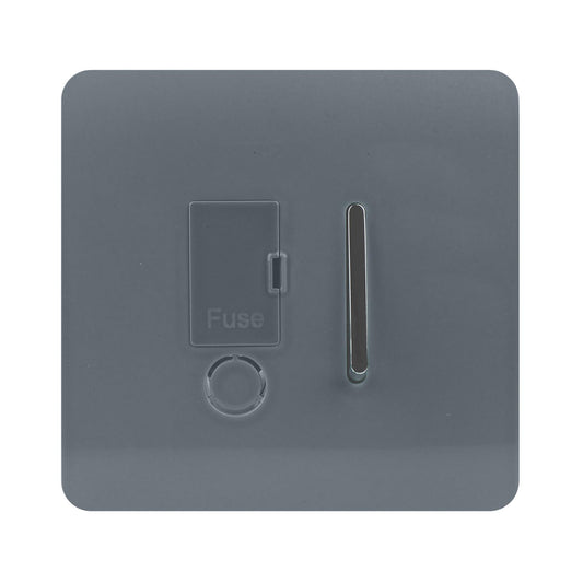 Trendi Switch Screwless Artistic Modern Glossy Tactile 230V Switched 13 A Single Fused Spur Connection Unit with Flex Outlet Chrome Rocker in Warm Grey