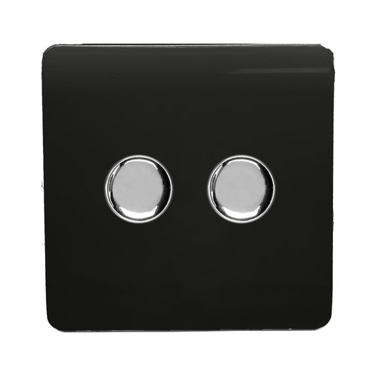 Trendi Artistic Modern Glossy Tactile 2 Gang 2 Way 150w  LED Dimmer switch Piano Black