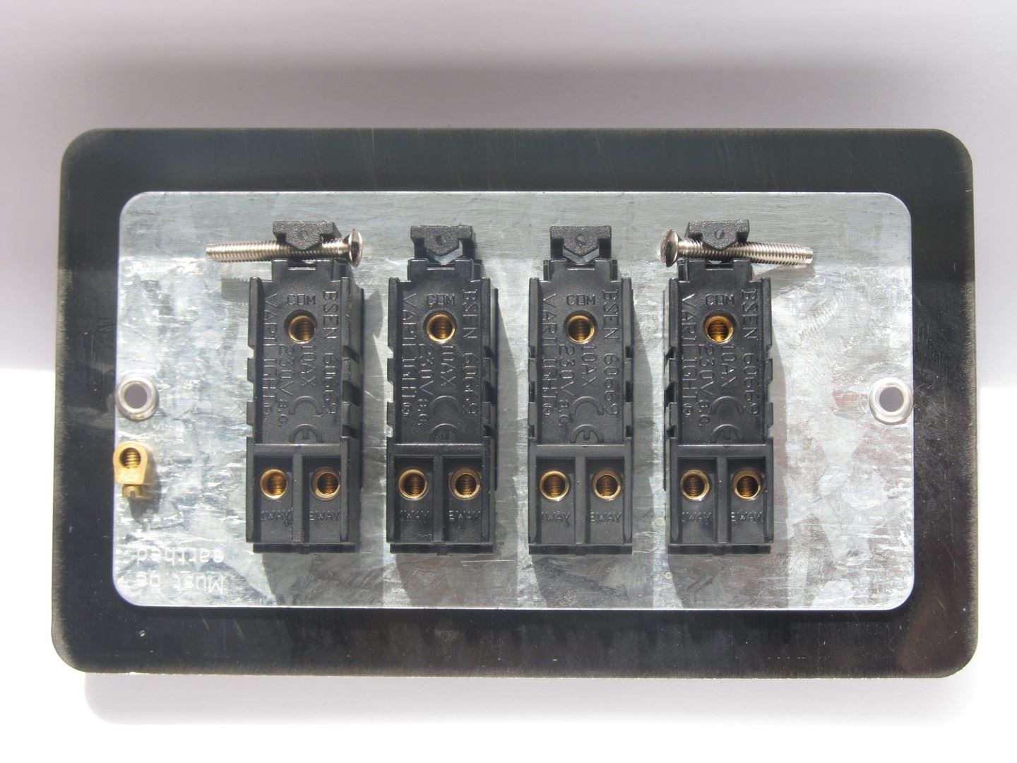 Varilight 4 Gang 10A 1 or 2 Way Dolly Toggle Light Switch Ultra Flat Brushed Brass XFBT9