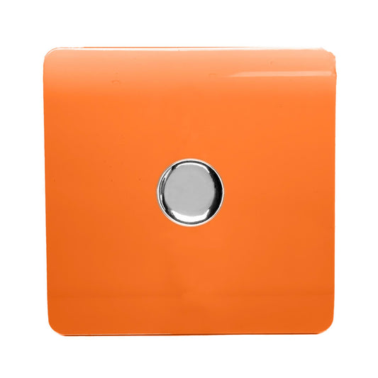 Trendi 1 Gang 2 Way 240V 150w LED Dimmer Screwless Raised Front Plate Plastic Artistic Modern Glossy 10 Amp Chrome Single Electrical Wall Light Switch in Sunset Orange - ART-LDMOR