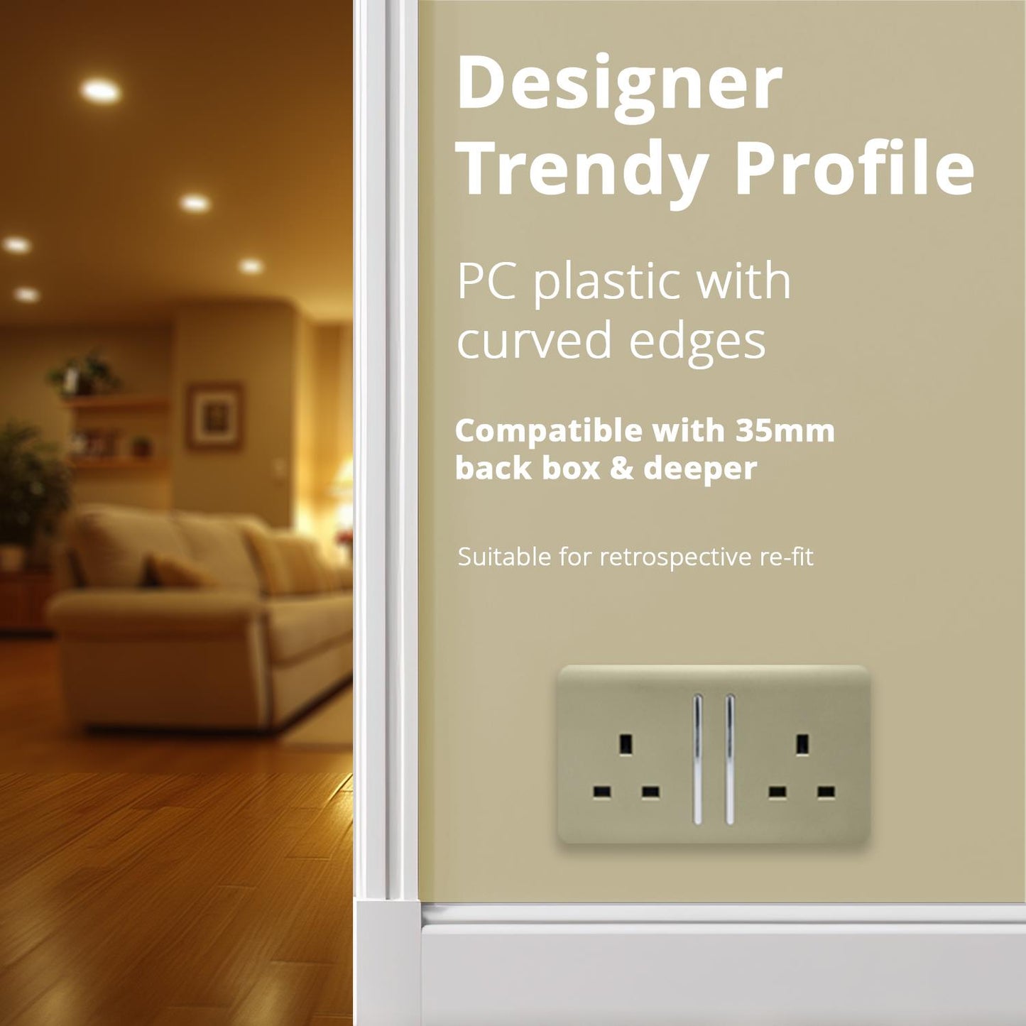 Trendi 2 Gang Artistic Modern 13 Amp Switched Plug Socket Gold ART-SKT213LGO