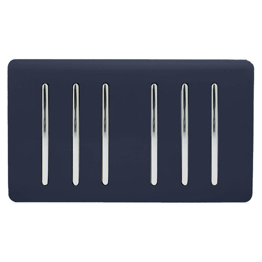Trendi 6 Gang 2 way 240V Screwless Raised Front Twin Plate Plastic Artistic Modern Glossy 10 Amp Chrome Rocker Quad Electrical Wall Light Switch in Navy Blue - ART-SS66NV